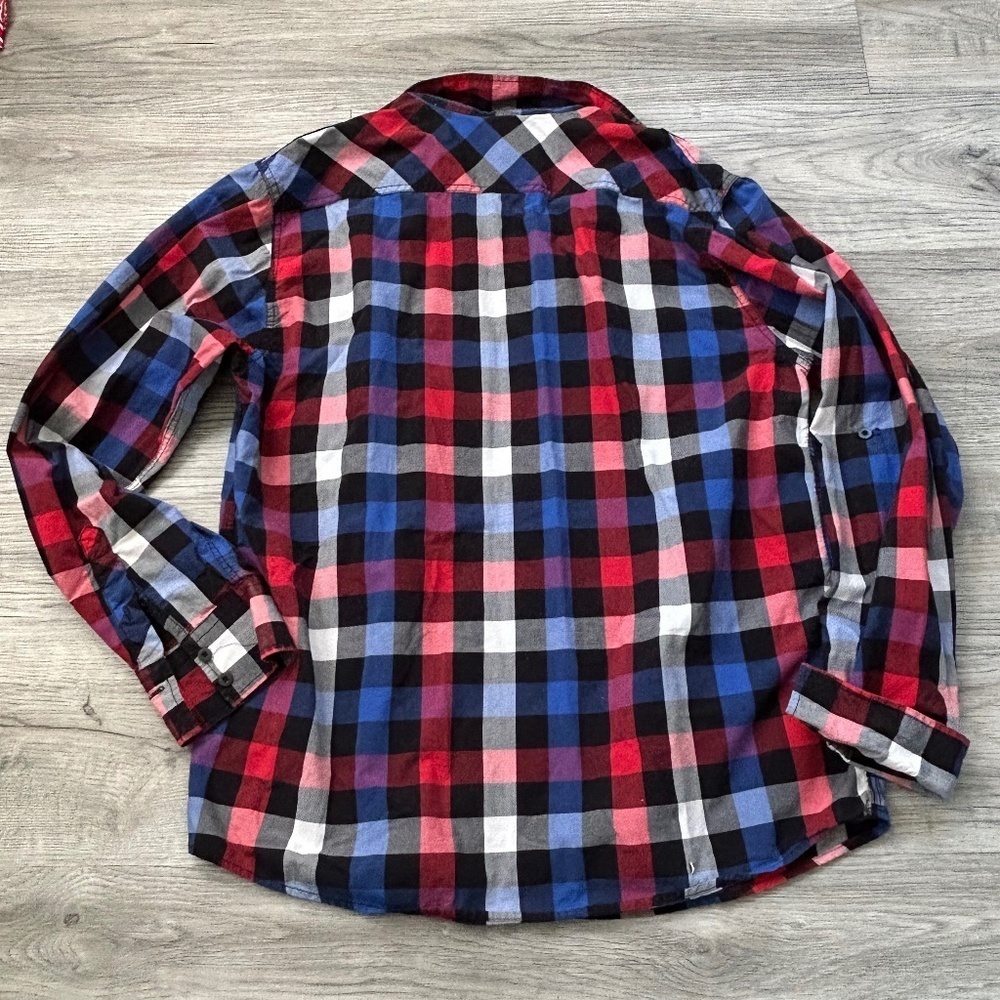 Eighty Eight Red/Black/Blue/White Button Down Shirt w/ Roll Up Sleeve Sz L - Picture 2 of 9